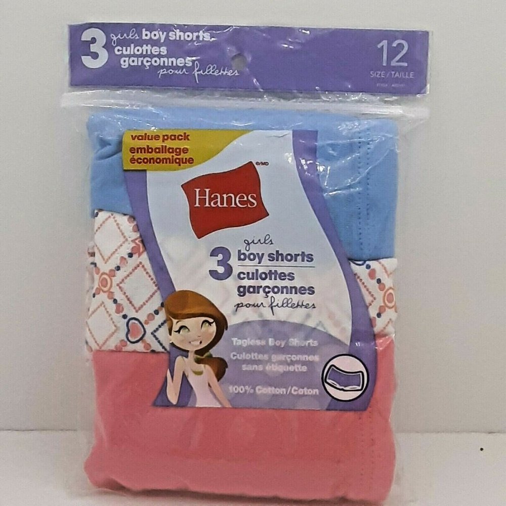 New 3‎ Pack Hanes Ultimate Girls' 100% Cotton Stretch Boy Short Panties Size 12